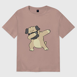 Футболка оверсайз мужская Дэббинг мопс в чёрных очках - Dabbing dog, цвет: пыльно-розовый