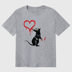 Футболка оверсайз мужская BANKSY БЭНКСИ крыса и сердце, цвет: меланж