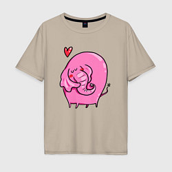 Футболка оверсайз мужская Влюбленный розовый слон, цвет: миндальный