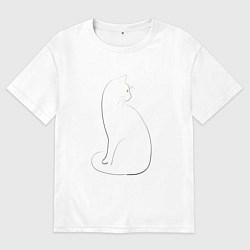 Футболка оверсайз мужская Кошка лайн арт, цвет: белый