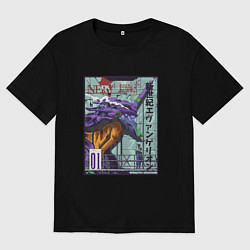 Футболка оверсайз мужская Евангелион eva 01 робот, цвет: черный