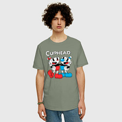 Футболка оверсайз мужская Cuphead Чашечки, цвет: авокадо — фото 2