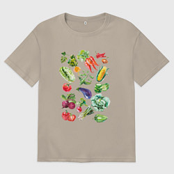 Футболка оверсайз мужская Акварельная иллюстрация Овощи, цвет: миндальный
