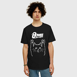 Футболка оверсайз мужская Bowie Рок кот, цвет: черный — фото 2