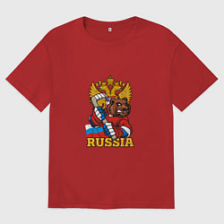 Футболка оверсайз мужская Хоккей - Russia, цвет: красный