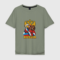 Футболка оверсайз мужская Хоккей - Russia, цвет: авокадо