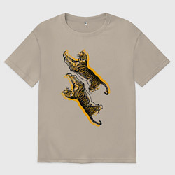 Футболка оверсайз мужская Тигры черно-оранжевые, цвет: миндальный