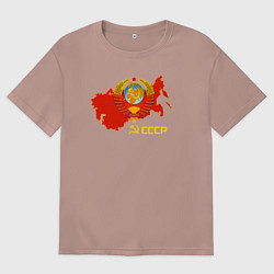 Футболка оверсайз мужская Герб Карта СССР, цвет: пыльно-розовый