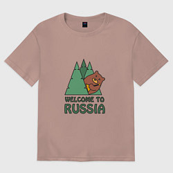 Футболка оверсайз мужская Welcome - Russia, цвет: пыльно-розовый