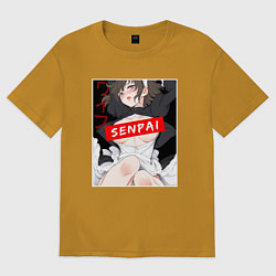 Футболка оверсайз мужская Девушка и надпись Senpai Ahegao, цвет: горчичный