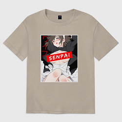 Футболка оверсайз мужская Девушка и надпись Senpai Ahegao, цвет: миндальный