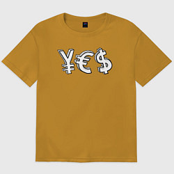 Футболка оверсайз мужская YES юань, евро, доллар, цвет: горчичный