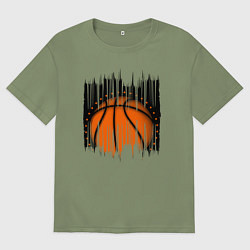 Футболка оверсайз мужская Баскетбольный мяч в разрыве, цвет: авокадо