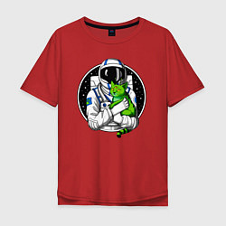 Футболка оверсайз мужская Космонавт с инопланетным котом, цвет: красный