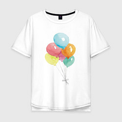 Футболка оверсайз мужская Акварельные воздушные шары, цвет: белый