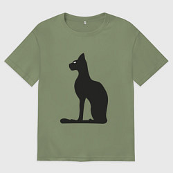 Футболка оверсайз мужская Силуэт черной кошки, Египетская богиня Бастет, цвет: авокадо