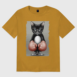 Футболка оверсайз мужская Крутой котяра в боксёрских перчатках Cool cat in b, цвет: горчичный