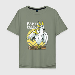 Футболка оверсайз мужская Попугай тусовщик Party Parrot, цвет: авокадо