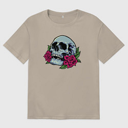 Футболка оверсайз мужская Череп в розах, цвет: миндальный