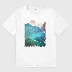 Футболка оверсайз мужская Большие горы и маленький медведь, цвет: белый