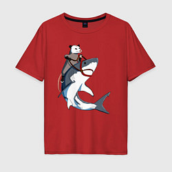 Футболка оверсайз мужская Опоссум верхом на акуле, цвет: красный