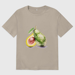 Футболка оверсайз мужская Авокадо, нарисовано вручную, цвет: миндальный