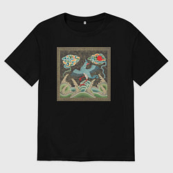 Футболка оверсайз мужская Chinese Pattern Птичий орнамент, цвет: черный