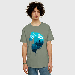 Футболка оверсайз мужская Принцесса Мононоке волчий силуэт, цвет: авокадо — фото 2