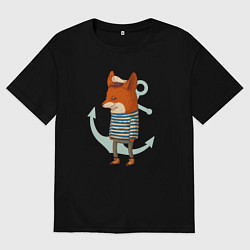 Мужская футболка оверсайз Лис-моряк с якорем