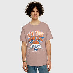 Футболка оверсайз мужская NEW YORK KNIKS NBA, цвет: пыльно-розовый — фото 2