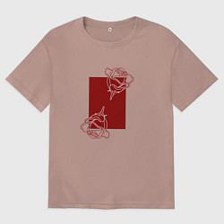 Футболка оверсайз мужская Розы с красным прямоугольником, цвет: пыльно-розовый