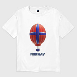 Футболка оверсайз мужская 3d aerostat Norway flag, цвет: белый