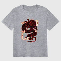 Футболка оверсайз мужская Японский красный Дракон JAPAN Dragon, цвет: меланж