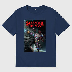 Футболка оверсайз мужская Демогоргон вылазит из стены, цвет: тёмно-синий