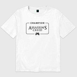 Футболка оверсайз мужская Assassins Creed Gaming Champion: рамка с лого и дж, цвет: белый