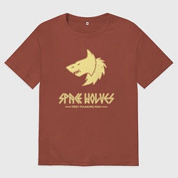 Футболка оверсайз мужская Космические волки лого винтаж, цвет: кирпичный