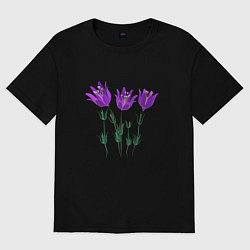 Футболка оверсайз мужская Flowers purple white light, цвет: черный