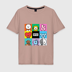 Футболка оверсайз мужская BT21 BTS к-поп, цвет: пыльно-розовый