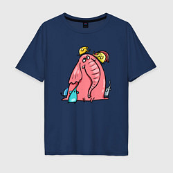 Футболка оверсайз мужская Розовая слоника со слонятами, цвет: тёмно-синий
