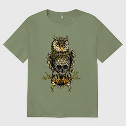 Футболка оверсайз мужская Сова с черепом на животе, цвет: авокадо