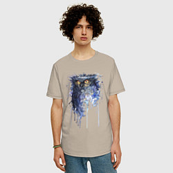 Футболка оверсайз мужская Прикольная сова в акварельном рисунке, цвет: миндальный — фото 2