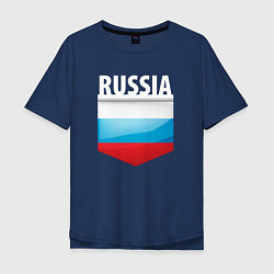 Футболка оверсайз мужская Russia Триколор России, цвет: тёмно-синий