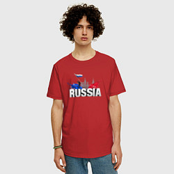 Футболка оверсайз мужская Russia объемный текст, цвет: красный — фото 2