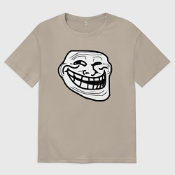 Футболка оверсайз мужская Тролльфейс улыбается мем, цвет: миндальный