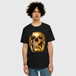 Футболка оверсайз мужская Золотой череп с сигарой, цвет: черный — фото 2