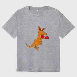 Футболка оверсайз мужская Кенгуру занимается боксом, цвет: меланж