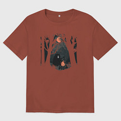 Футболка оверсайз мужская Оранжевая луна и песни под гитару, цвет: кирпичный