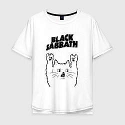 Футболка оверсайз мужская Black Sabbath - rock cat, цвет: белый