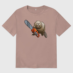 Футболка оверсайз мужская Бобер с бензопилой, цвет: пыльно-розовый