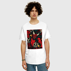 Футболка оверсайз мужская Японский Бог Райдзин - Traditional Japanese Art, цвет: белый — фото 2